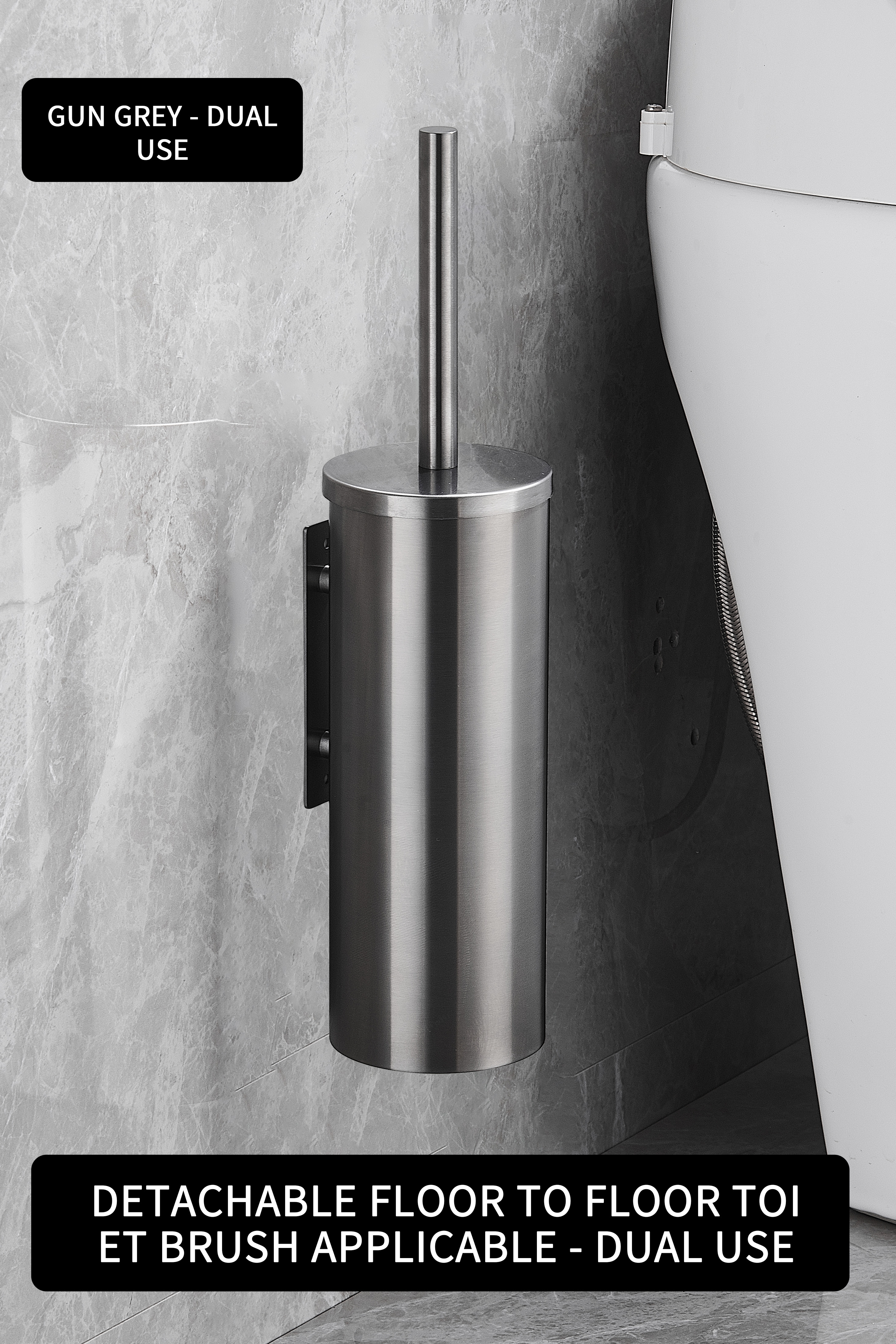 Escobilla de baño de , herramientas de limpieza de acero inoxidable 304 montadas en la pared, sin taladro, accesorios de baño WB8713: Gris claro