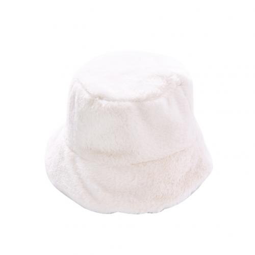 Faux pels vinter spand hat til kvinder pige solid fortykket blød varm fiskehætte udendørs ferie hat cap dame panama: Hvid