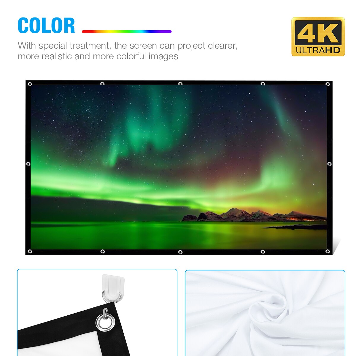 150inch 100inch 16:9 Projector Screen 4K HD TV Screen Folding Portable Soft Home Outdoor KTV Movie Projection Screen Roll UP