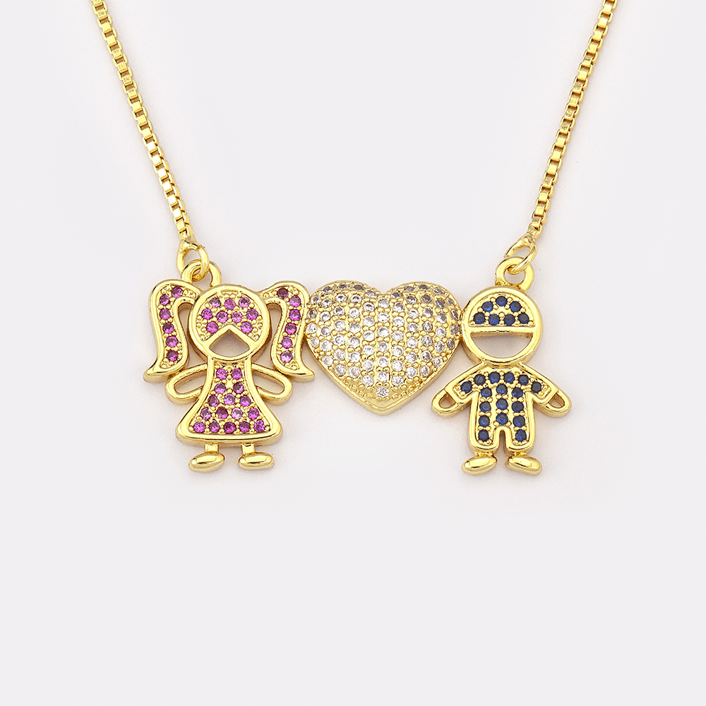 Nidin Hete Verkoop Familie Liefde Moeder Vader Zoon Dochter Ketting Meisje Jongen Hart Hanger Zirkonia Koppels Sieraden