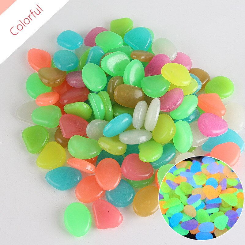 glow in the dark stones 50Pcs Garden Luminous Glowing Stone Pebble Glow in the Dark Garden for Walkways Garden Path marble patio: colorful