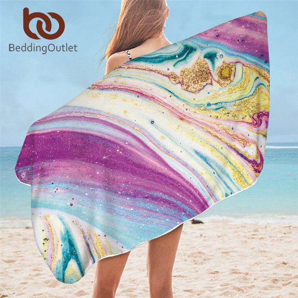 Beddingoutlet marmeren luxe badhanddoek regenboog microvezel strandlaken rotssteen trendy picknickmat 75 x 150 kleurrijke dunne deken