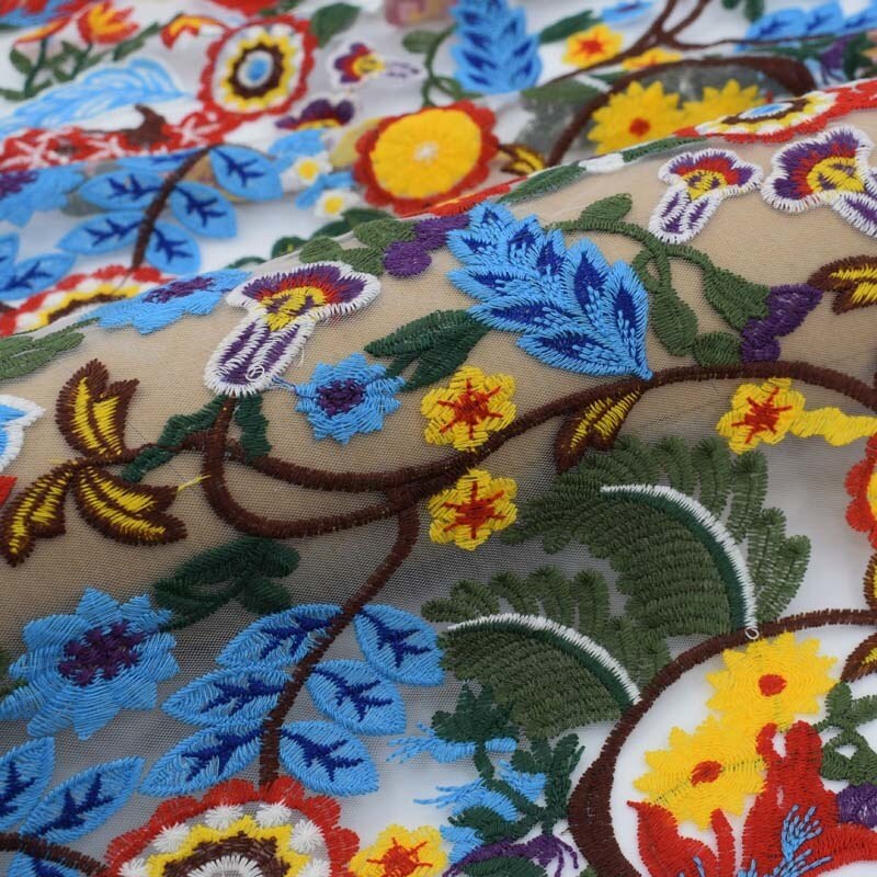 Modern Flower Pattern Beautiful Cotton Lace Fabric Mesh Patchwork Fabric Cloth Sewing Tissu au Metre DIY Tecidos: white mesh / 2 yards