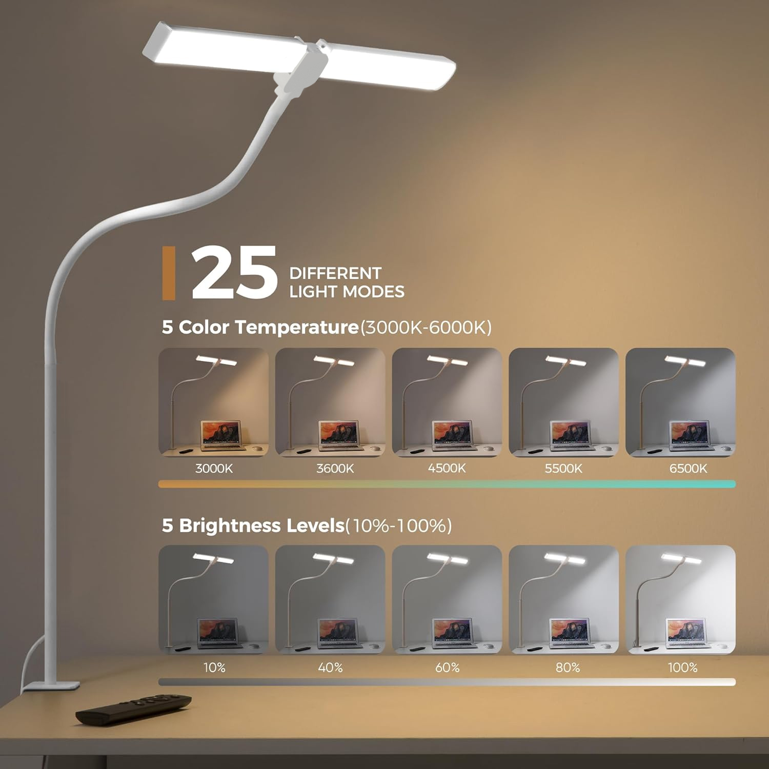 Verstelbare LED-bureaulamp voor thuiskantoor - Oogzorg architectlicht met klem Flexibele zwanenhals 25 verlichtingsmodellen