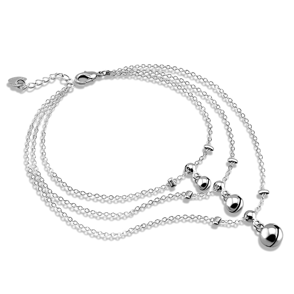 Bohemia silver tassel anklets solid 925 sterling silver women anklets 27cm bells anklets charming lady jewelry accessories