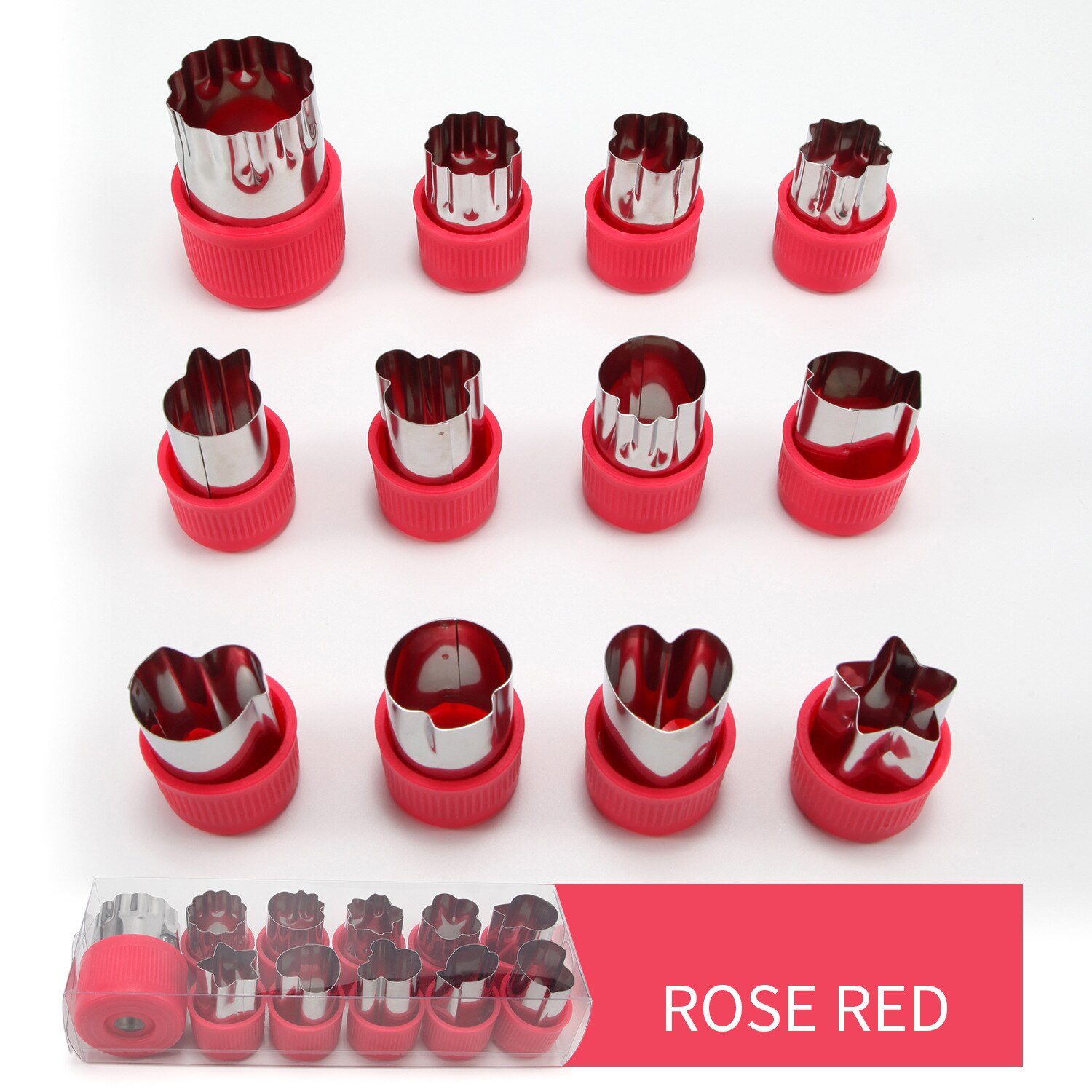 Vegetable Fruit Cutter Mold Cookie Tools 12Pcs Green Durable Food Decor Cutter Vegetable Fruit DIY Flowers Cutting Cutter Set: Red