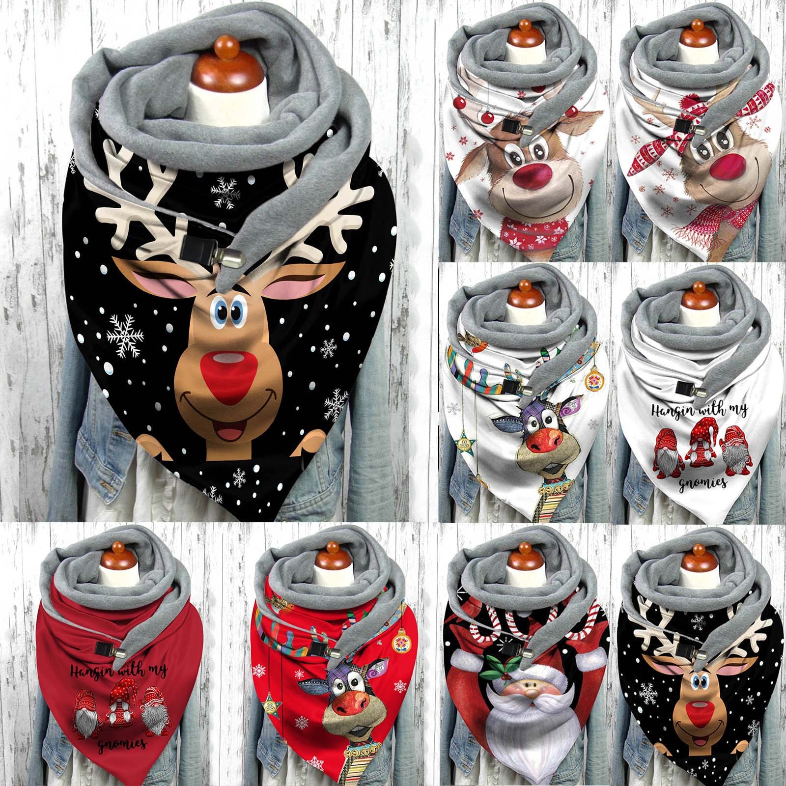 Vrouwen Kerst Printing Sjaal Multifunctionele Sjaal Sjaal Knop Sjaal Dames Soild Dot Neck Gaiter Winter Wrap #35