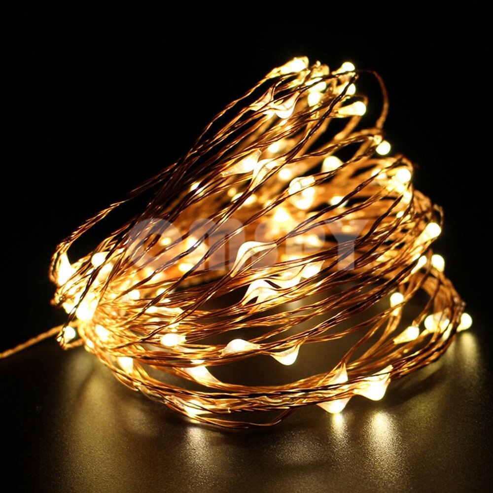 Tira de luces LED, alambre de cobre, 2M/3M/5M/10M, impermeable, para decoración de fiestas navideñas y bodas