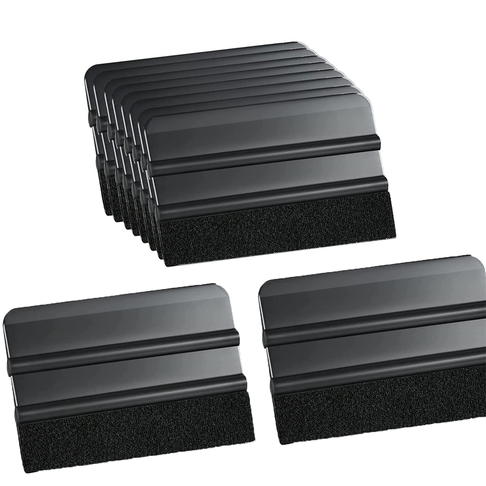 TOFAR 10Pack Vinyl Squeegee with Fabric Felt Buffers Car Wrap Tinting Film Install Tool Window Spatula Decal Stickers Scraper: black
