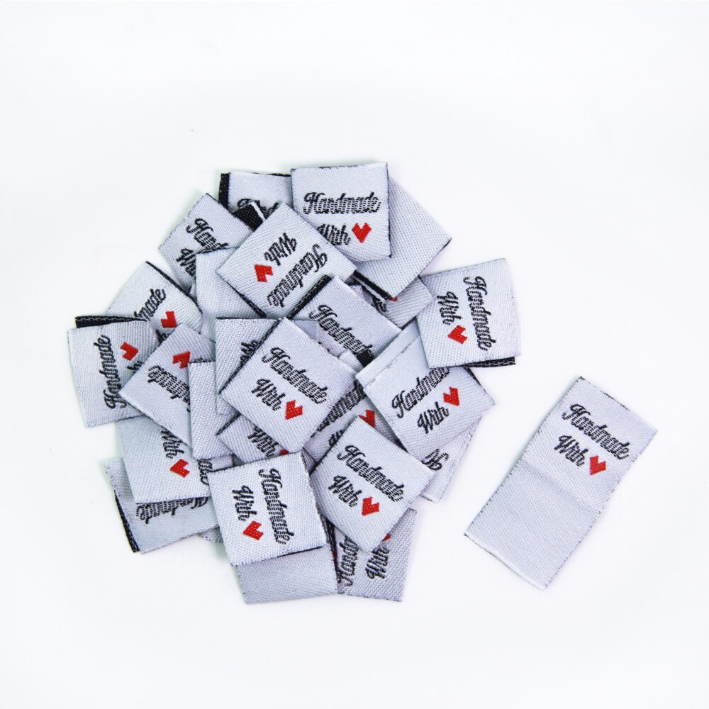 100Pcs Handmade Mit Liebe Kleidung Etiketten Geprägte Tags DIY Flagge Etiketten Für Garment Nähen Zubehör: white