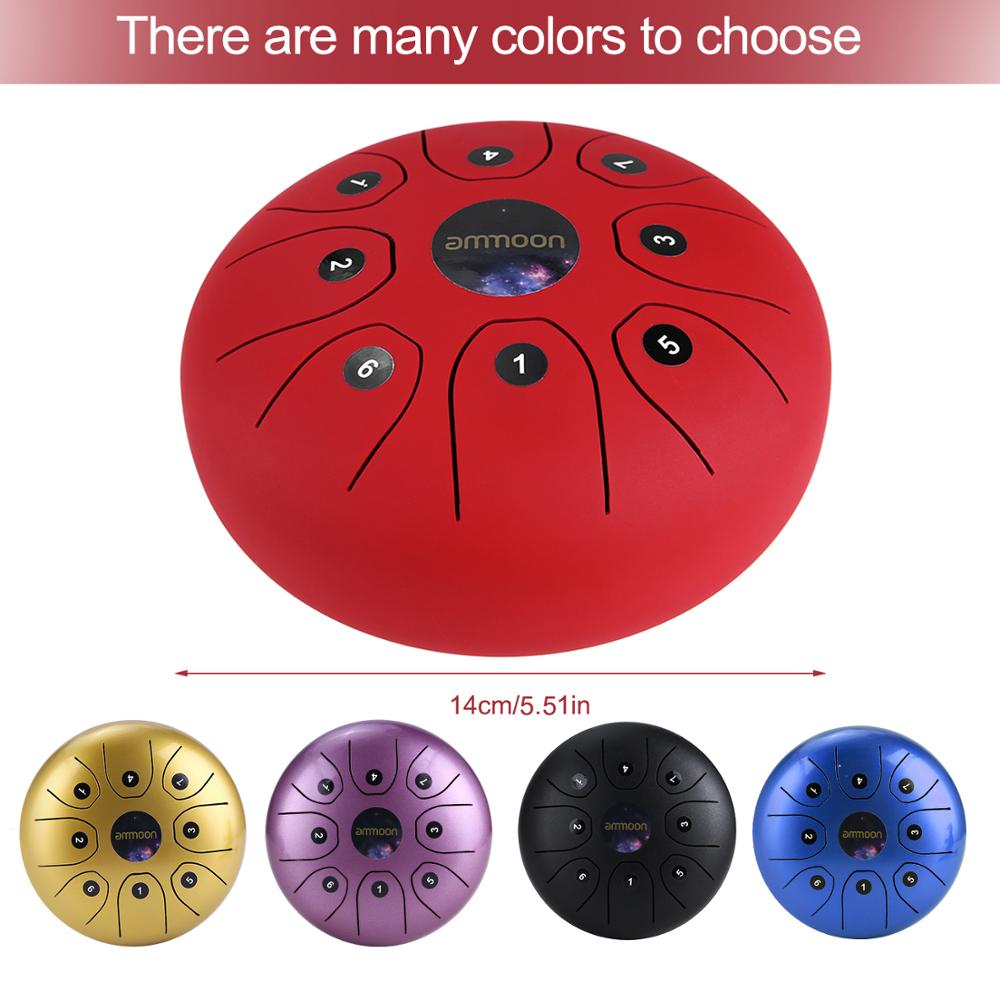 Handpan Drum Steel Pocket Drum with Mallets drum ammoon 5.5 Inches Mini Steel Tongue Drum 8 Notes C-Key Percussion Instrument