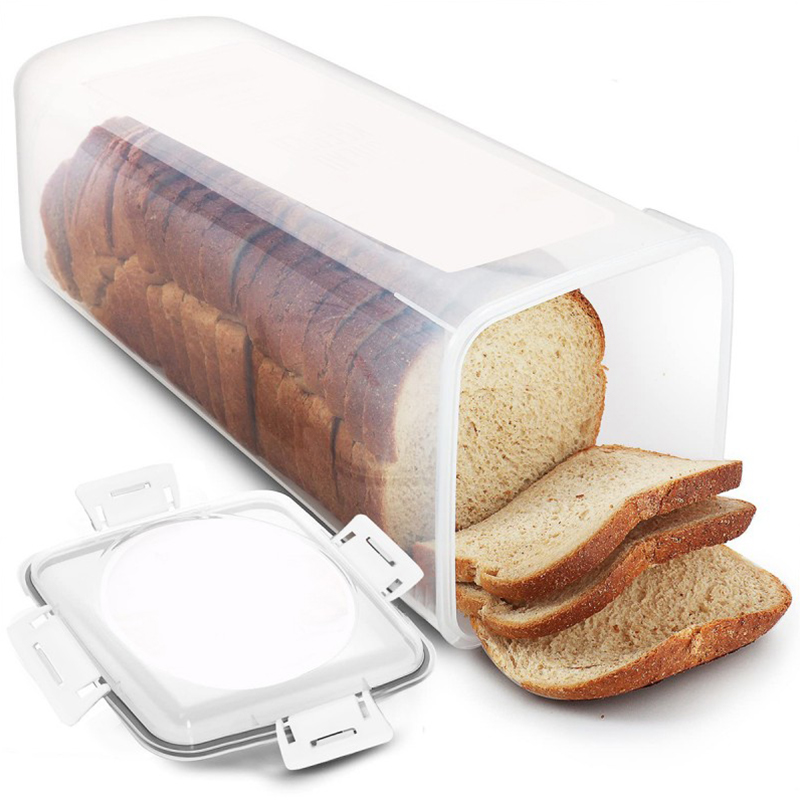 Brødbeholder klar lufttæt brødkasse med låg sandwichbrødholder til hjemmelavet brød høj brødbeholder til køkken: Lysegrå