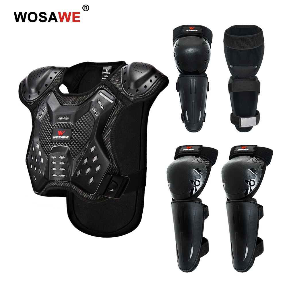 WOSAWE Child Kids Bike Skiing Sport Chest Back Spine Support Motocross Body Armor Knee Elbow Guard Motorcycle Vest Suits