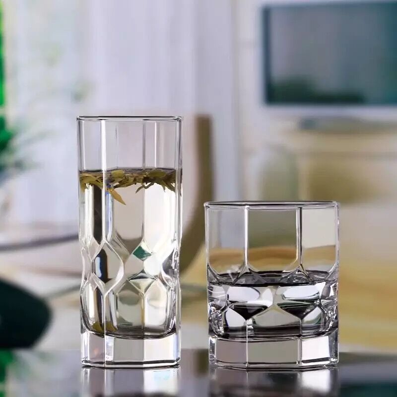 glass European blue octagonal diamond water cup heat resistant tea cup 300ml thickened whisky drink cup