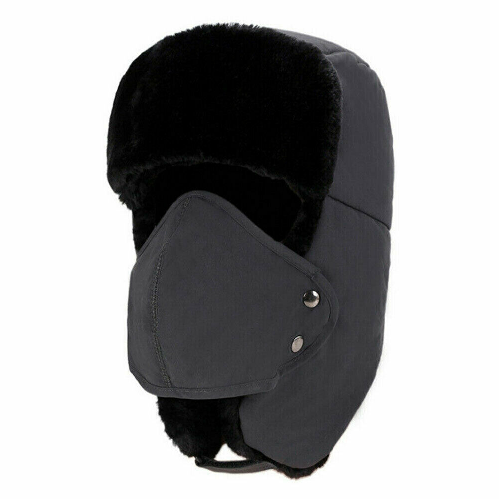 Mens Causual Trapper Aviator Trooper Hat Warm Fur Earflap Thicken Ski Mask Cap Windproof Bomber Hats Black Gray Red Khaki: Gray