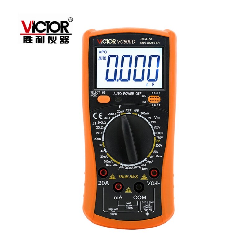 Victor  vc890c+vc890d digital multimeter true rms kondensator 2000uf 20a ac dc spænding strøm kapacitans tester meter baggrundslys: Vc890d