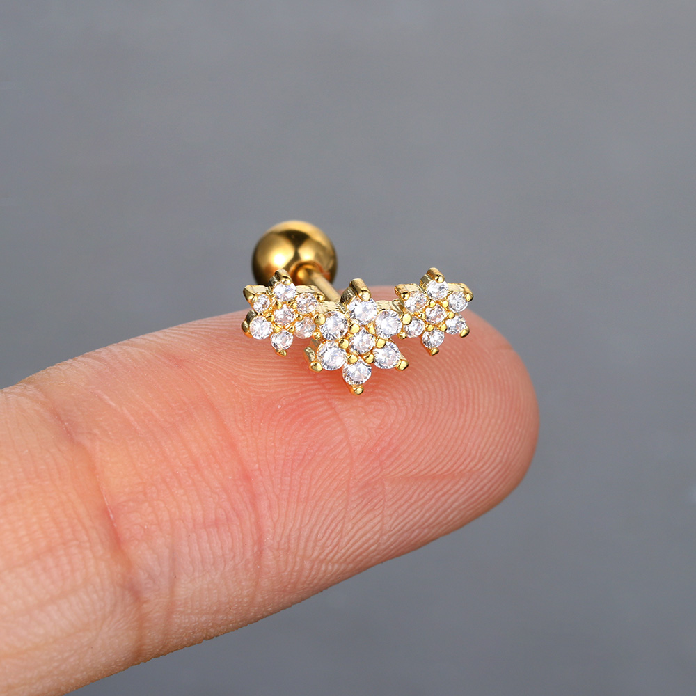 Sexy Flower Zircon Ear Piercing Stud Earring Helix Tragus Piercing for Girl Women Stainless Steel Snug Lobe Cartilage Jewelry: Imitation Rhodium Plated