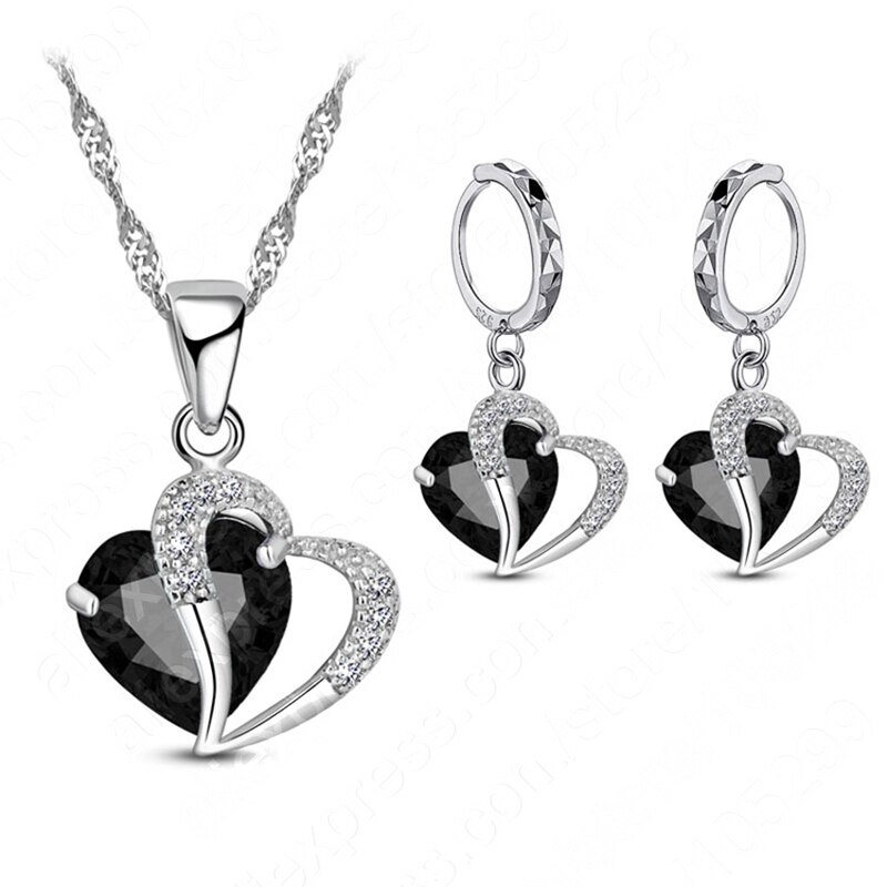 Collier et boucles d&#39;oreilles en argent Sterling 925 pour femmes, ensemble de luxe avec pendentif en Zircon cubique, bijoux de Piercing en Cartilage, cœur de mariage