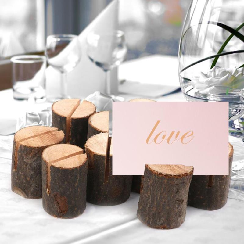 10 pièces bois Pile nom lieu carte porte-Photo naturel en bois souche forme Menu numéro pince support mariage fête Table décor