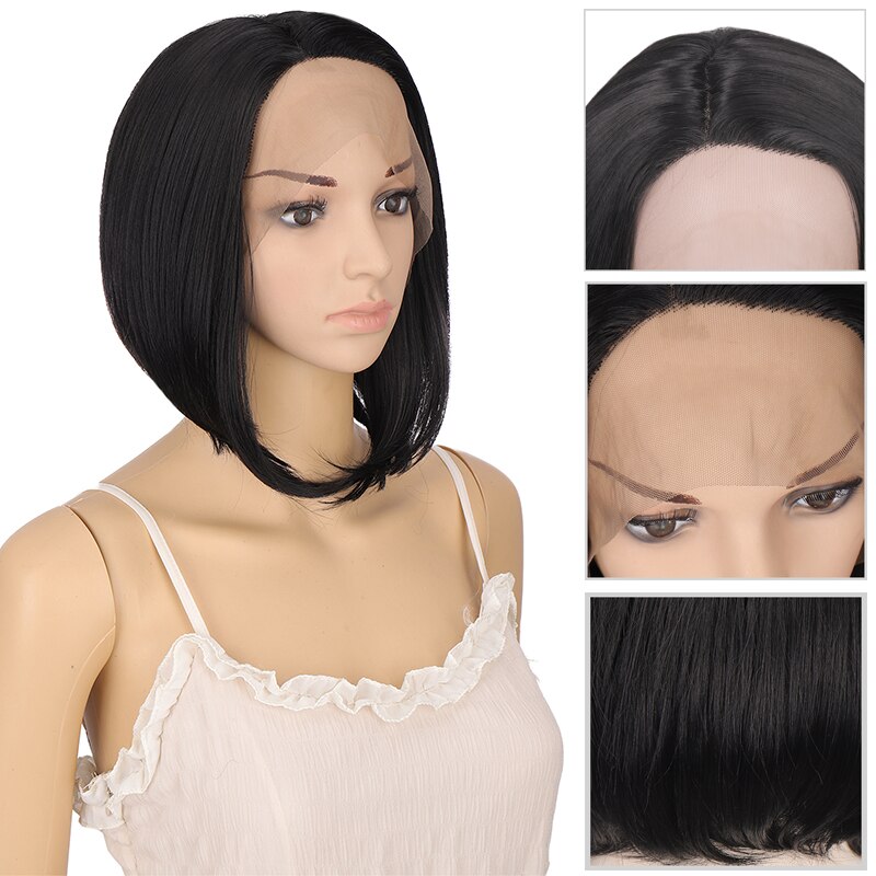 DIANQI 11 "Bob corto peluca sintética parte lateral peluca con malla frontal recto Bob con cola rizos Pelo Corto Oro Negro peluca para mujeres