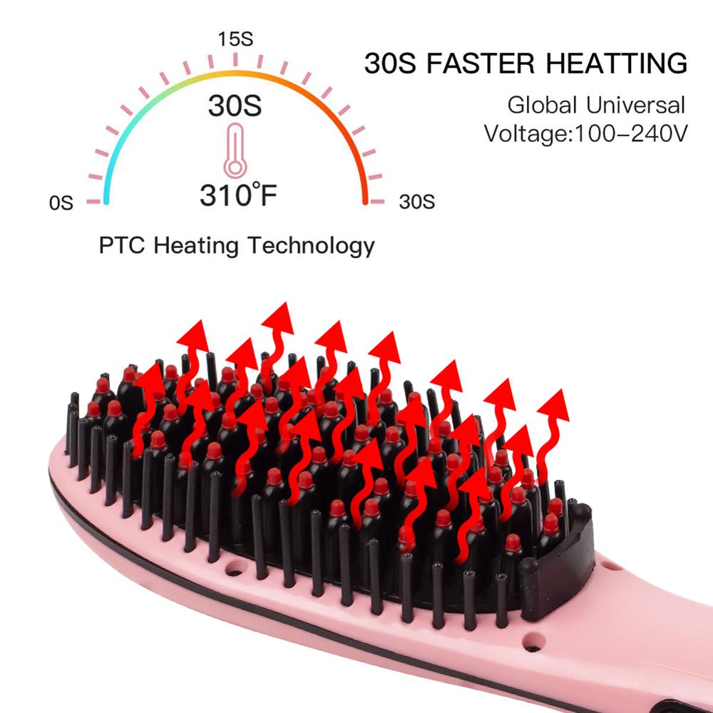 Cepillo eléctrico de vapor con pantalla LED para mujer, peine de cerámica para cabello, alisador de pelo cepillo iónico