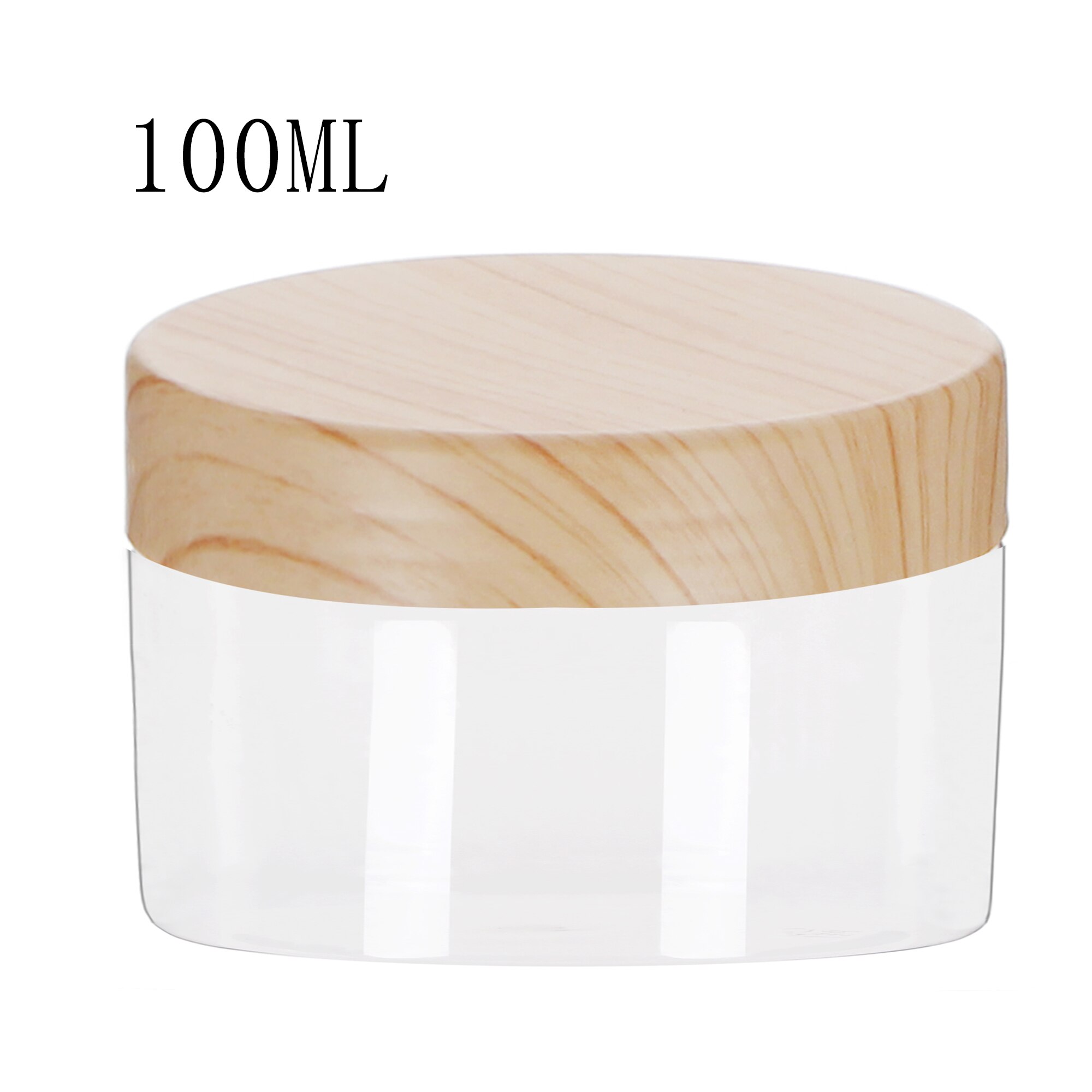 100ml/200ml/300ml/500ml Empty Clear Pet Jars Container With Plastic Imitation Wood Lid Transparent Plastic Storage Bottle: 100ML