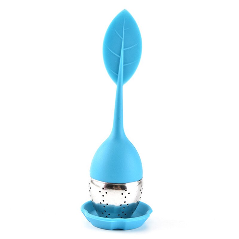 Infusor de té de silicona, filtro de té reutilizable, 6 colores, hojas dulces con bandeja de gota, Bola de té, herramienta de té de filtro de especias de hierbas, 1 Uds.: Blue