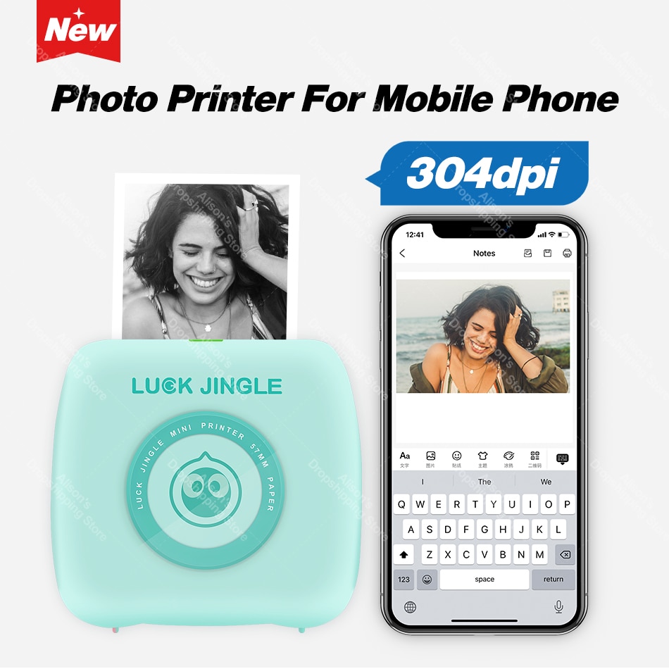 304 DPI Pocket Photo Printer Mini Bluetooth Thermal Printer 58mm Wireless Sticker label Mobile Android iOS Phone Printer