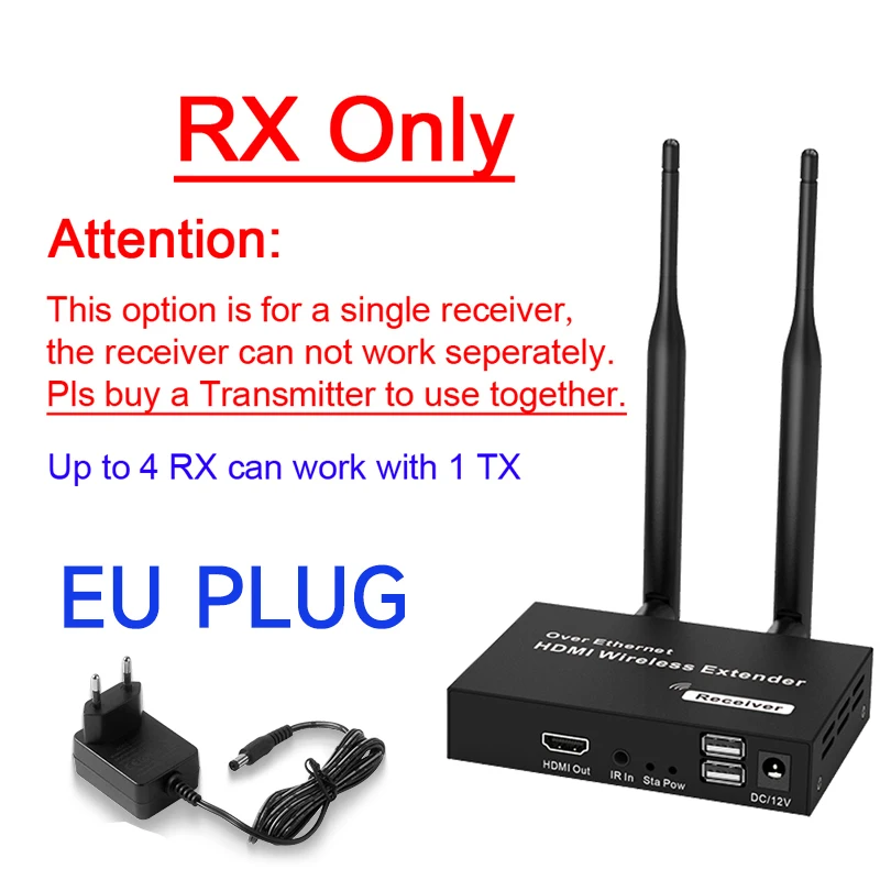 200m trådlösa hdmi-videosändare/mottagare-kit förlängningsadapter tv-dongel 1080p kvm loop-out ir för skärm, projektor, bärbara datorer: Brun