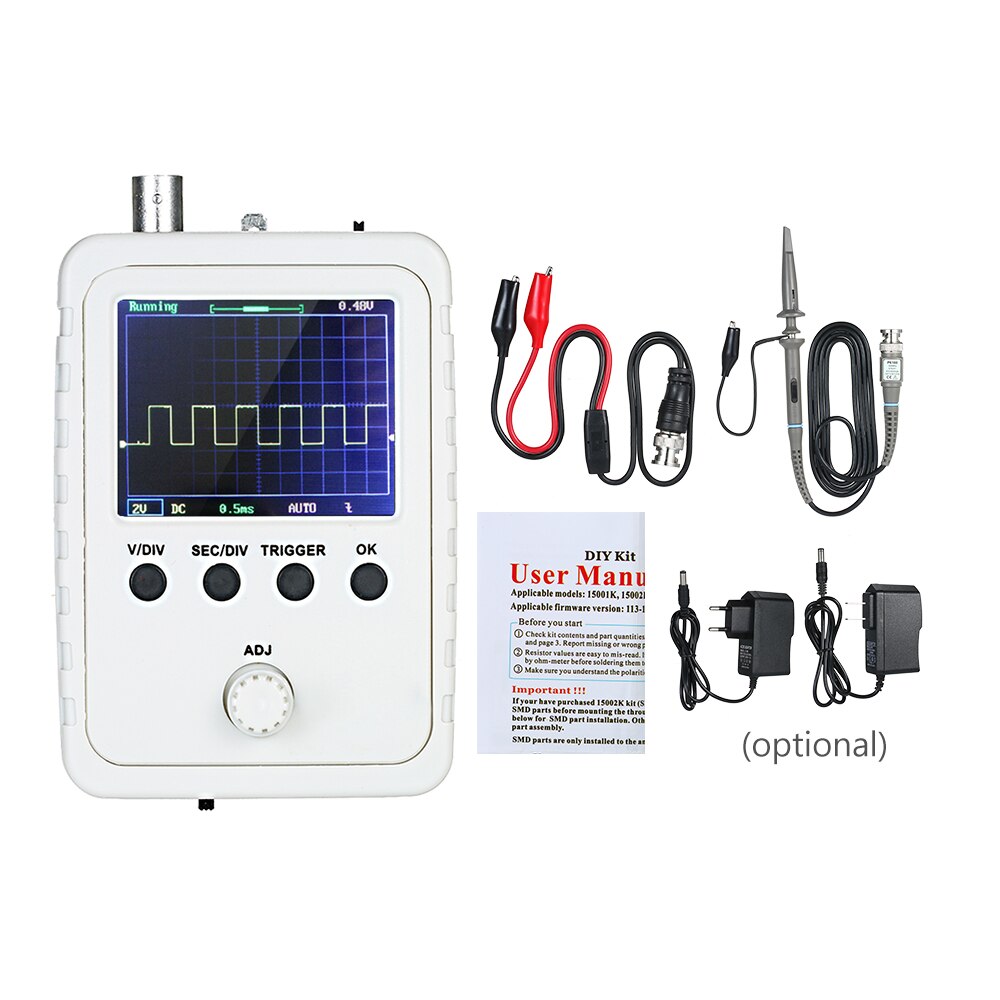 Handheld Digital Oscilloscope Kit With Waveform Storage Function BNC-Clip Cable Probe 200KHz 1024 Points Mini Oscilloscope