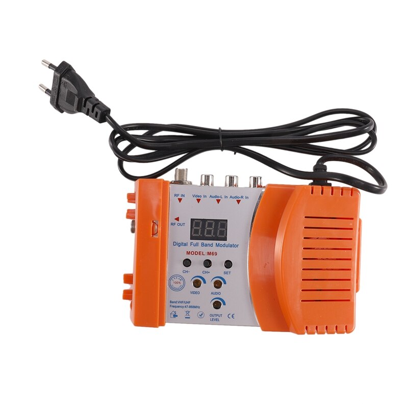 M69 digitale vhf uhf rf modulator av naar rf avto tv converter adapter (oranje eu stekker)