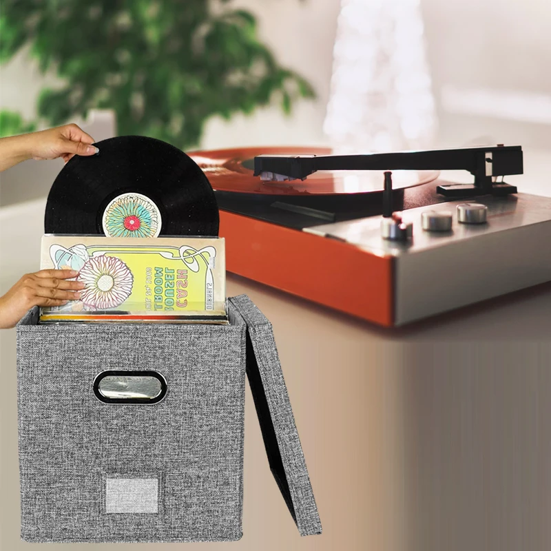 Aufbewahrungsbox für Schallplatten, Schallplattenetui für LP-Album, Aufbewahrung von Leinenstoff, Aufbewahrungskiste, Würfelbehälter mit Deckel