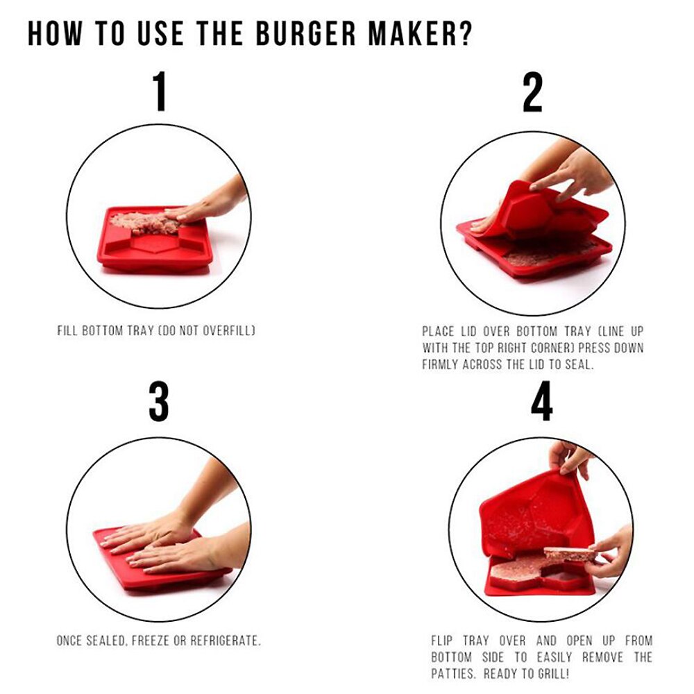 Silicone Hamburger Meat Mold Press Round Shape Meat Beef Grill Burger Press Patty Maker Mold 5 Square holes