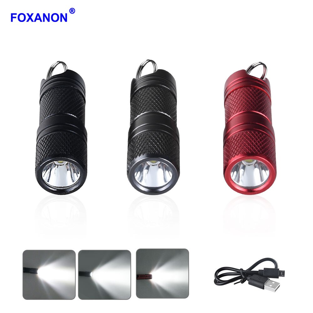 Foxanon Draagbare Lantaarns Mini Sleutelhanger Zaklamp Led Zaklamp Usb Oplaadbare Pocket Flash Licht Zaklampen Ingebouwde Batterij