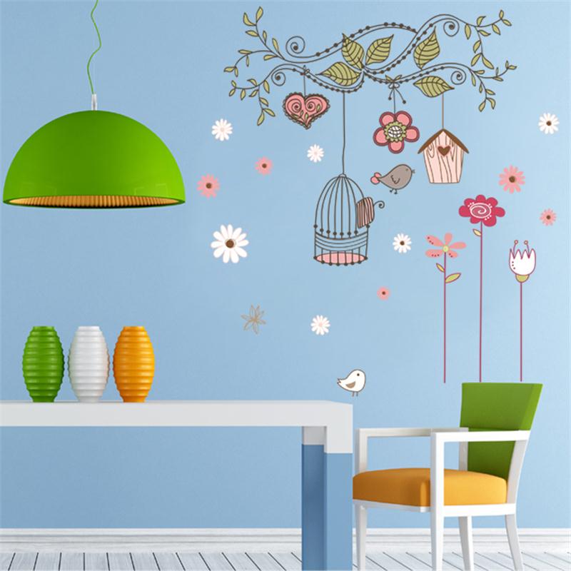 Peel En Stick Muurstickers PVC Muurstickers Babykamer Decoraties Bloem Vogelkooi Huis Sticker 50x70
