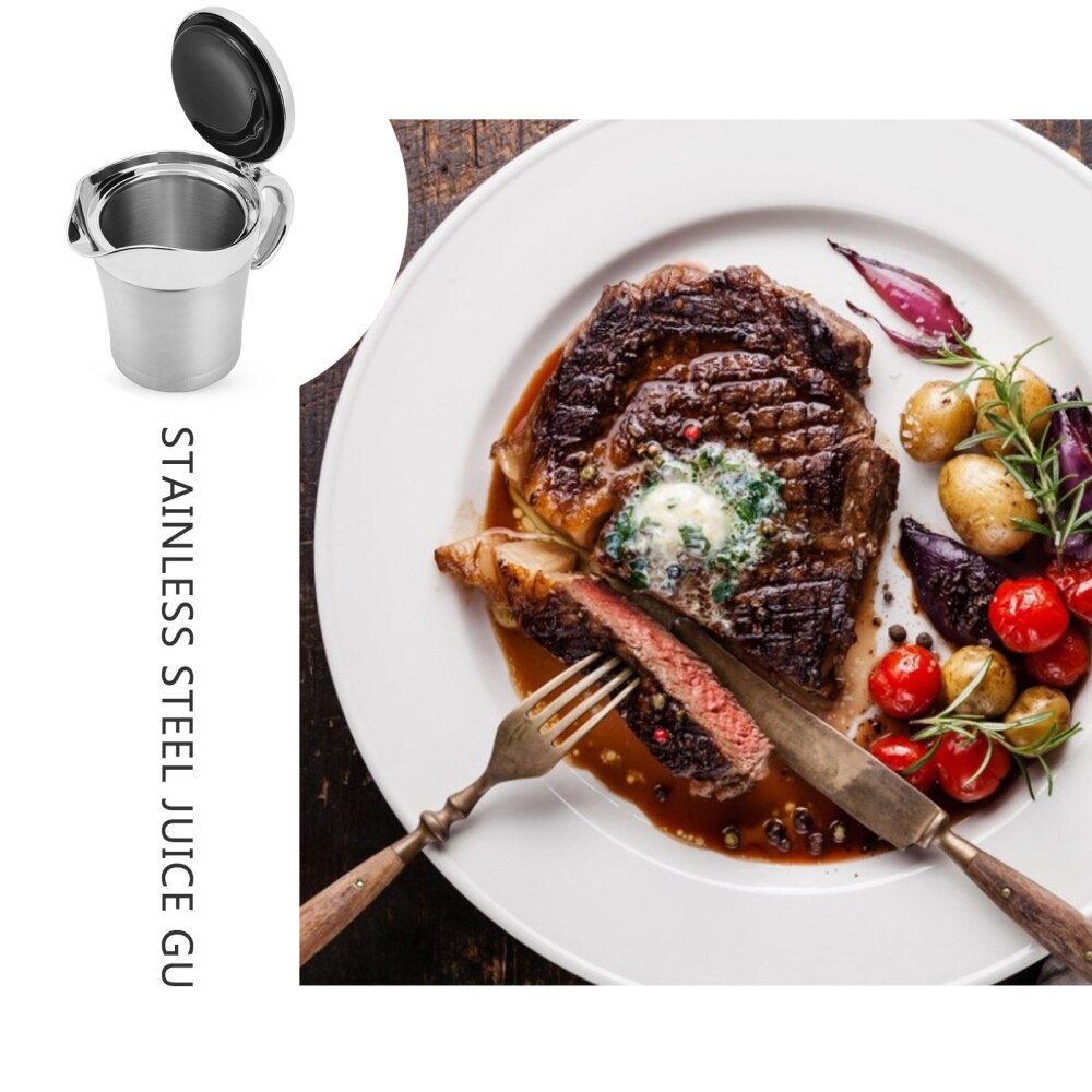 Stainless Steel Gravy Container Boats Pot Double-Layer Insulation Fruit Juice Dispenser Steak Juice Sauce Thermal Thermo Jug