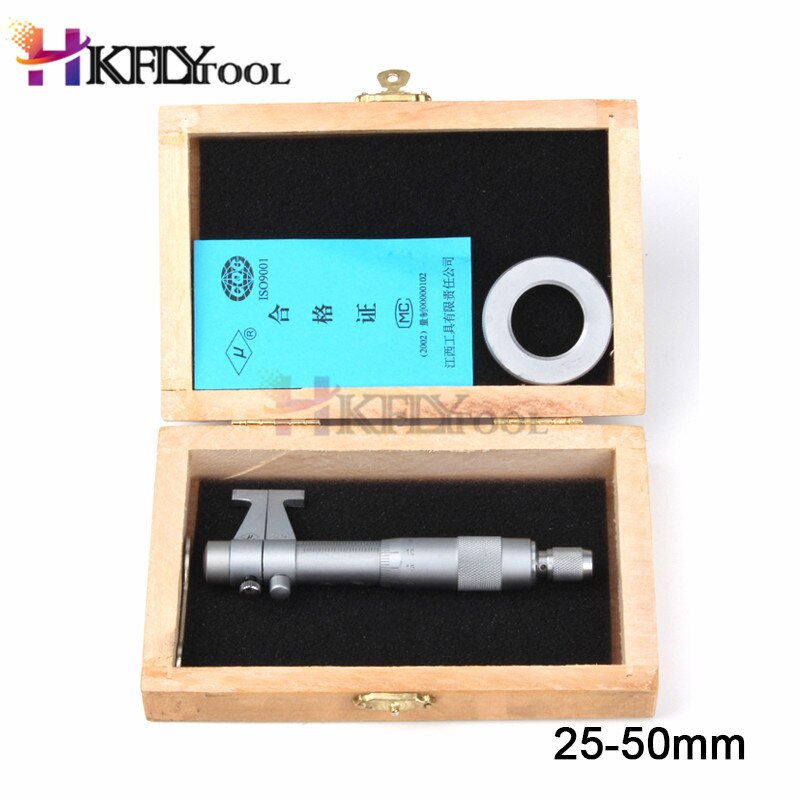 25-50 Mm Inside Micrometer Schuifmaat Binnen Micrometer Voor Binnen Meting 0.01 Mm Metric Carbide Ratel Schroef Gauge