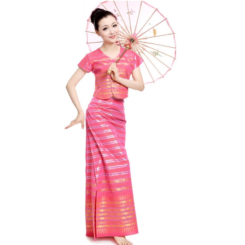 Hmong vêtements à manches courtes Dai thaïlande danse Costumes minorité femmes eau éclaboussement Festival ethnique vêtements chinois Folk: pink2 / L