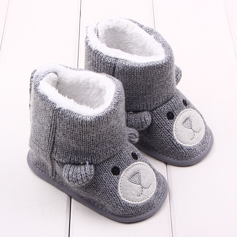 Zapatos cálidos de invierno para bebé, botas para niña con dibujos de oso, botines tejidos para niño pequeño, zapatos de nieve infantiles, botas para niño