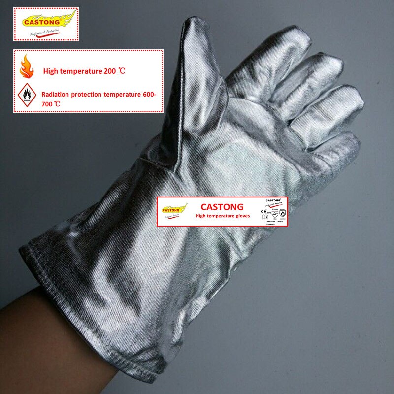 CASTONG-guantes ignífugos de alta temperatura, papel de aluminio + aislamiento de algodón, protección antiquemaduras, 200 grados