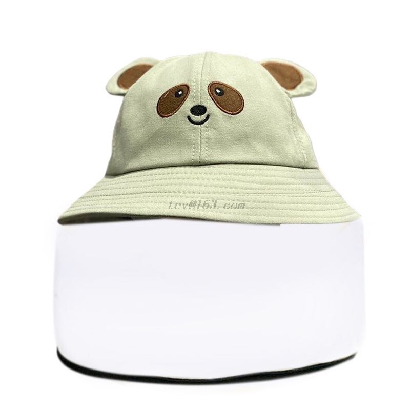 Peuter Kids Baby Beschermende Emmer Hoed Clear Visor Full Face Shield Cartoon Panda Dier Oren Anti-Speeksel Visser Cap: green