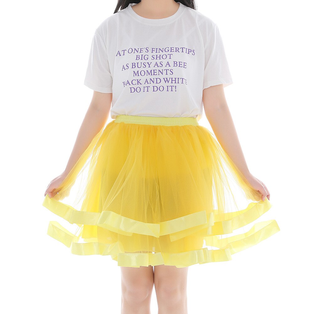 Elastic Waist Vintage Rockabilly Petticoat Crinoline Puffy Tutu Tulle Underskirt Net Tulle Princess Ballet Dance Pettiskirts 045: Yellow / waist 74-130 cm