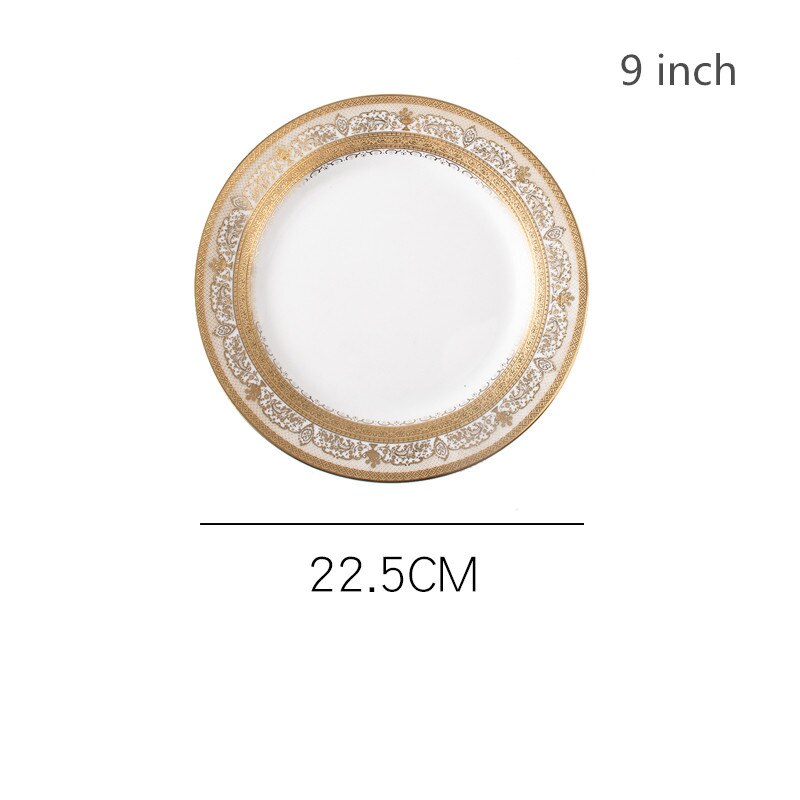 European Style Gold Side Steak plates Retro Tableware Western food plates Dessert Tray Kitchen Dinner Ceramic Pasta plates: D2  9 inch