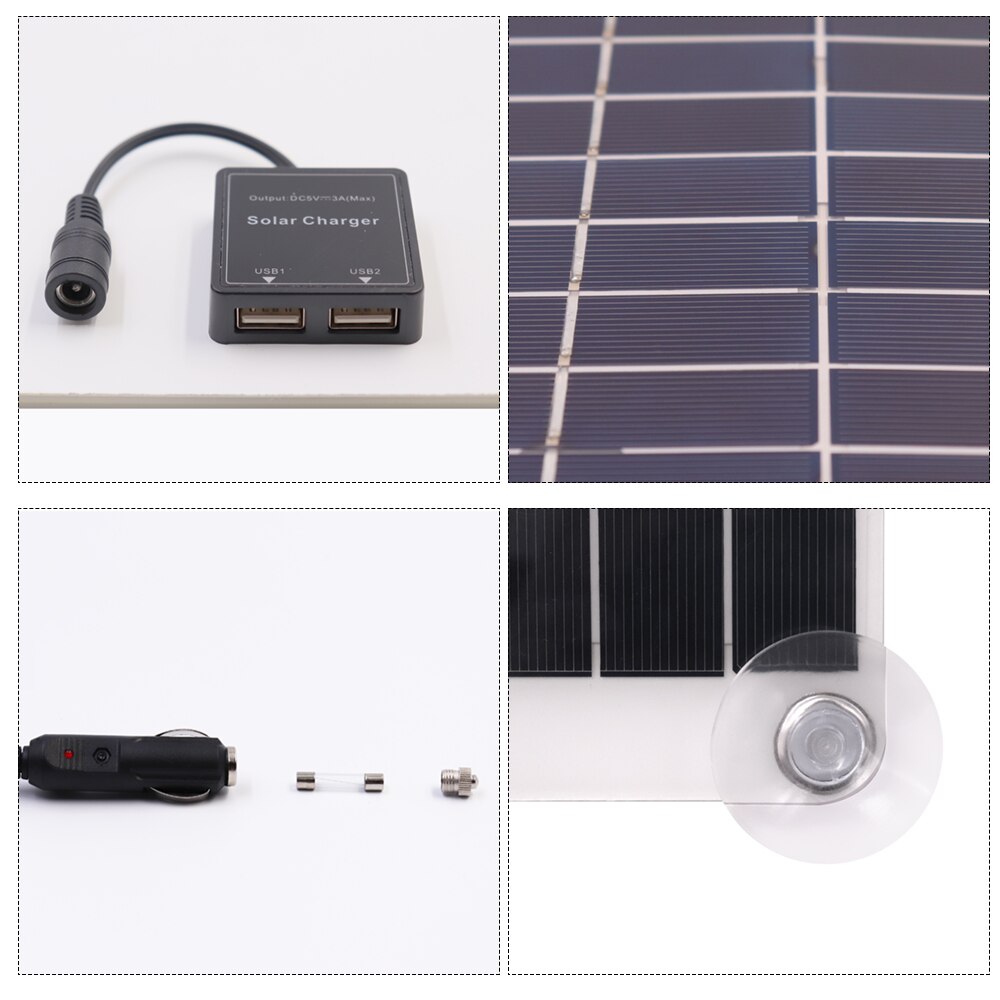 20W 5V Portable Double USB Port Flexible High Efficiency Sunpower Polycrystalline Solar Panel Power Kit