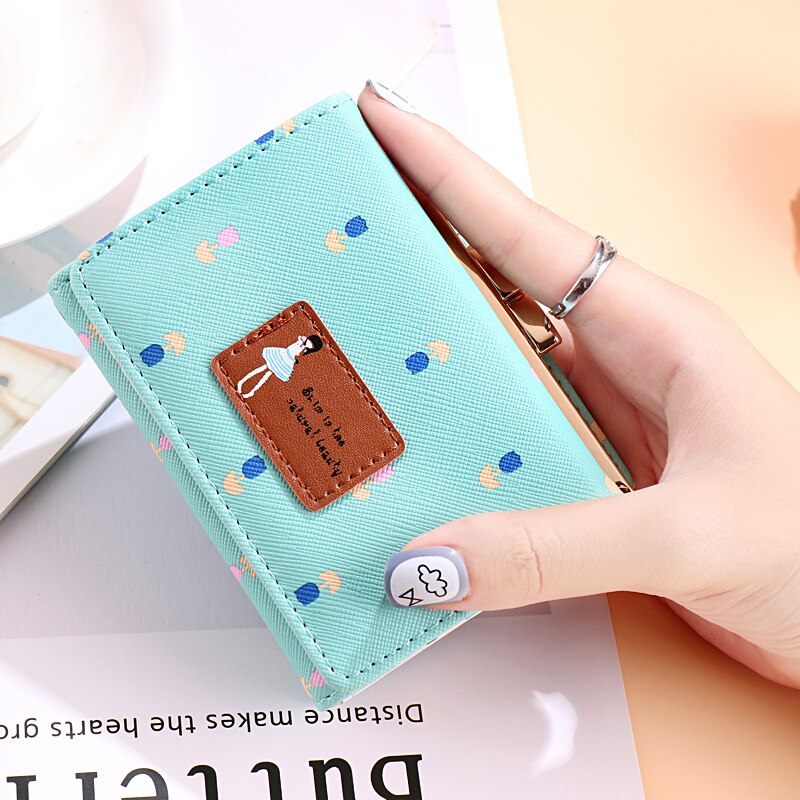 Lady Korte Coin Pouch Vrouwen Purse Kawaii Meisje Kleine Verandering Portemonnees Coin Bag 3 Fold Pu Leather portemonnee: Green