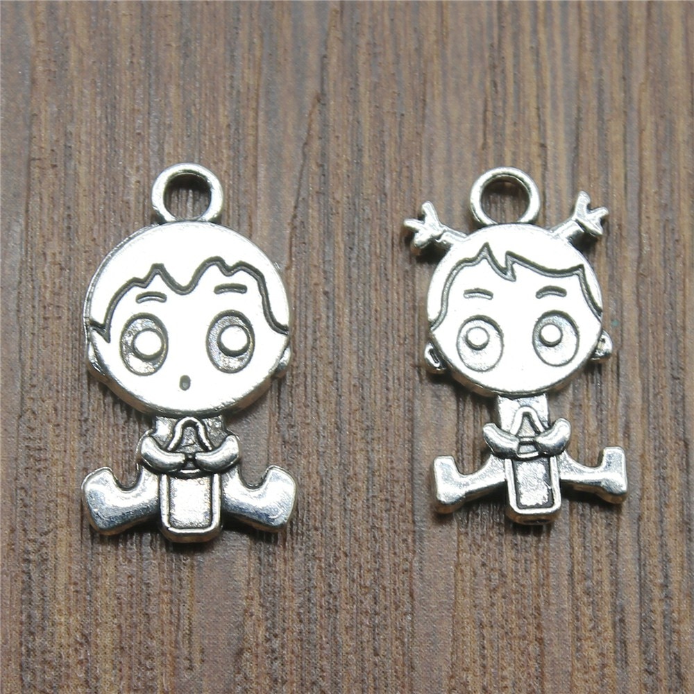 8pcs/lot Charms Baby Antique Silver Color Baby Boy Charms Pendants For Bracelets Girl Baby Charms