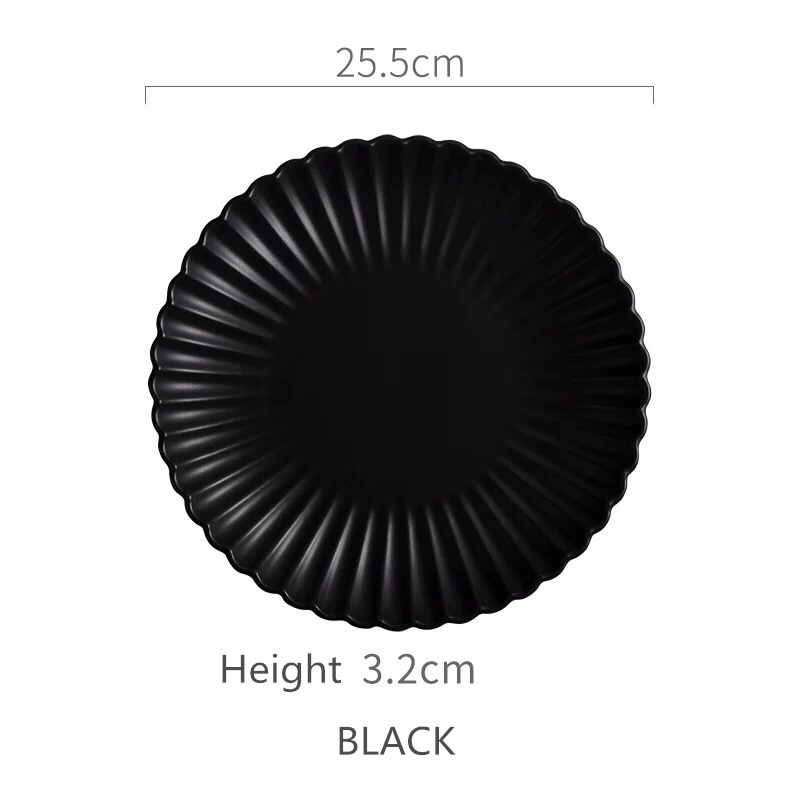 Nordic Creatieve Keramische Ronde Chrysant Diner Plaat Fruitsalade Taart Plaat Steak Westerse Keuken Servies 8 Inch 10 Inch: BLACK 10 inches