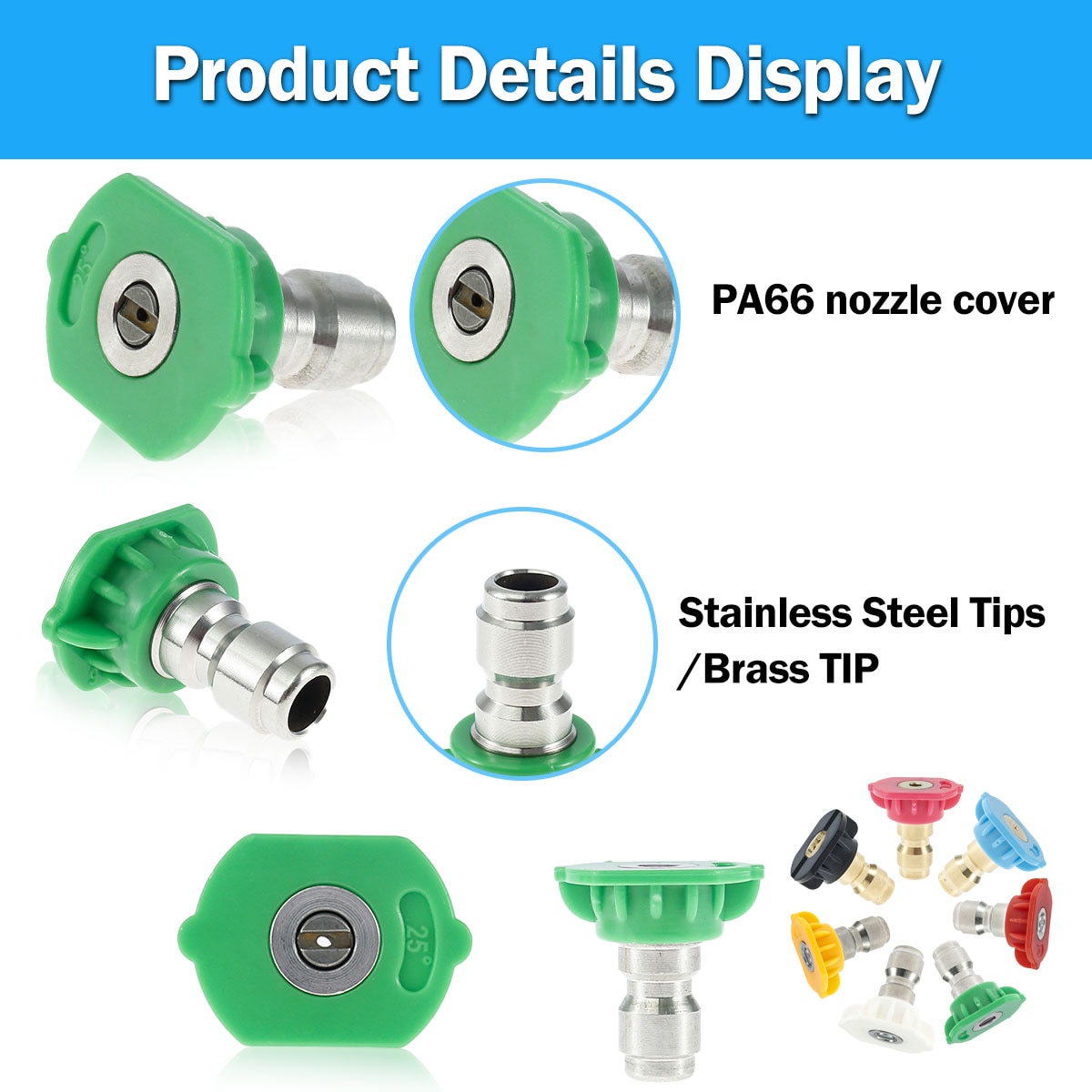 High Pressure Cleaner Washer Spray Nozzle Tips 7pcs Pressure Washer Nozzle 4000 Psi Quick Connect with Pedestal Set