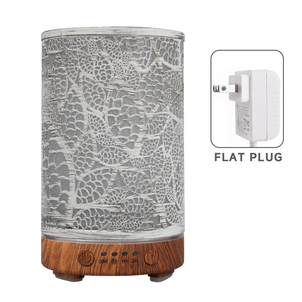 100 ml Diffusor für ätherische Öle, hohles Blatt, Ultraschall-Luftbefeuchter, Heimduft-Aroma-Diffusor mit 7 LED-Farbwechsellicht: Lavendel
