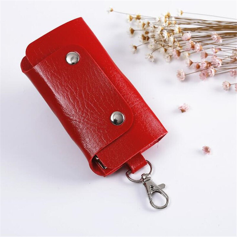 LLavero de cuero PU para hombre y mujer, organizador de llaves, bolsa dividida, cartera de la llave del coche, funda para llaves, minitarjeta, billetera: Rojo
